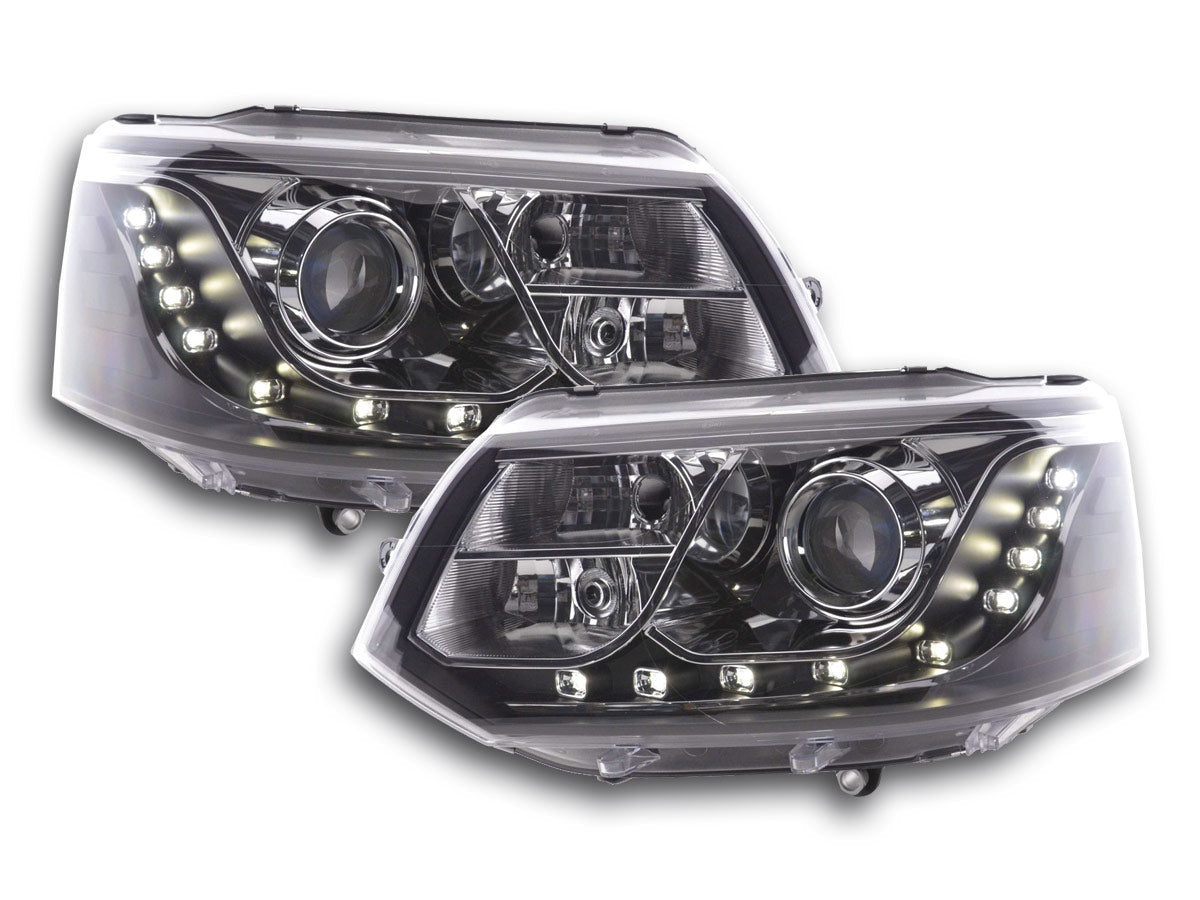 Scheinwerfer Set Daylight LED Tagfahrlicht VW Bus T5 ab 2010 schwarz Scheinwerfer Set Daylight LED Tagfahrlicht VW Bus T5 ab 2010 schwarz
